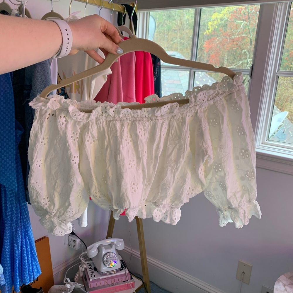 White Cropped Off the Shoulder Eyelet top